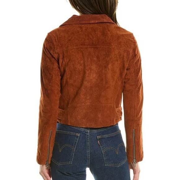 Blank NYC Rust Leather Suede Silver Hardware Attached Belt Moto Jacket Size L - Picture 7 of 7